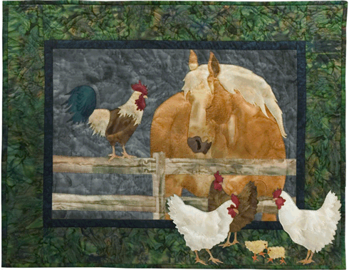 horse and chickens